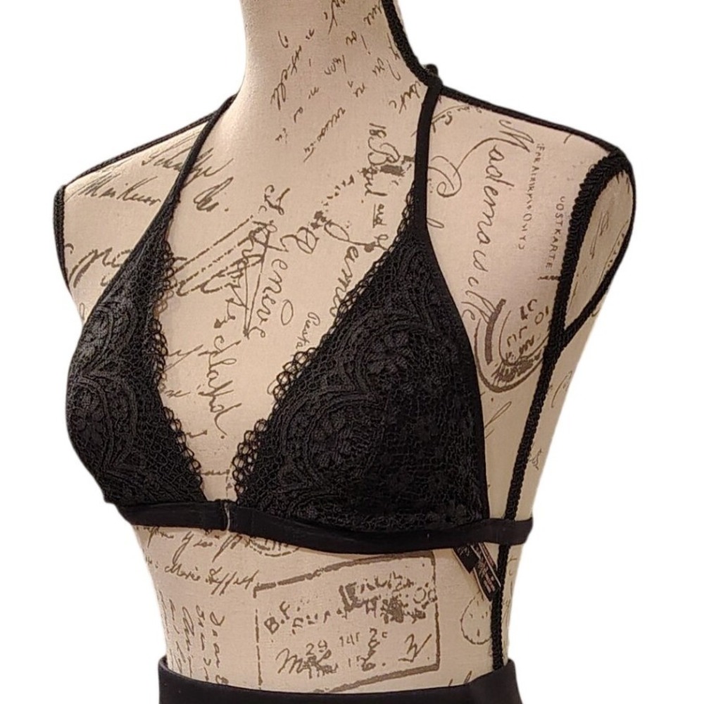 Body By Victoria Black Lace Racer Back Padded Bralette M Front Clasp Strappy
